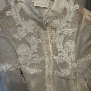 Zimmermann Ivory Sheer Embroidered Top
